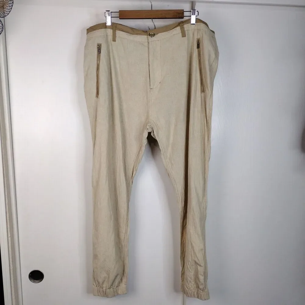 Sean John Stripped Linen Blend Straight Leg Jogger Pants Mens Size 40 Tan Beige
